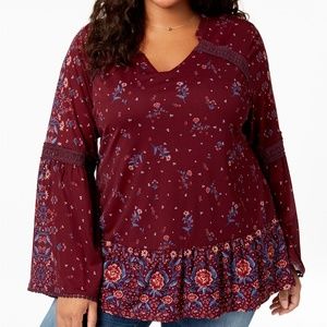NWT Style&Co Plus Size Print Crochet-Trim Top